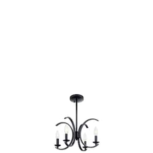 Cassadee 4-Light Black Contemporary Candle Kitchen Convertible Pendant Hanging Light to Semi-Flush