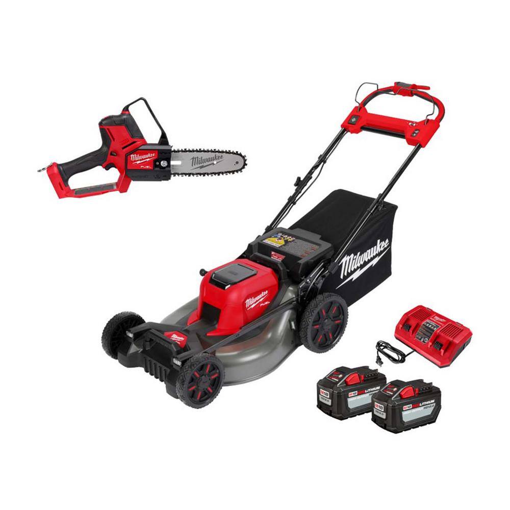 Milwaukee M18 FUEL Brushless Cordless 21 in. Dual Battery Self-Propelled Mower w/8 in. Pruning Saw, (2) 12.0Ah Battery, Charger -  2823-22HD-3004