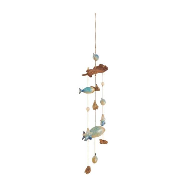 Litton Lane 40 in. Blue Ceramic Fish Ombre Windchime with
