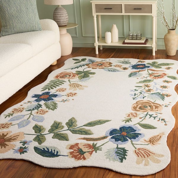 Jardin 8 ft. x 10 ft. Ivory/Green Frame Floral Area Rug