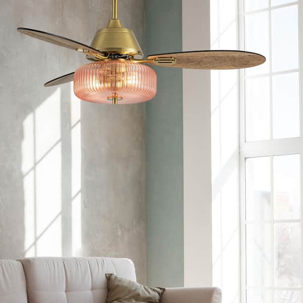 River of Goods Elaine 42 in. LED Indoor Gold and Pink Glass Ceiling Fan with Light Kit and Remote Control