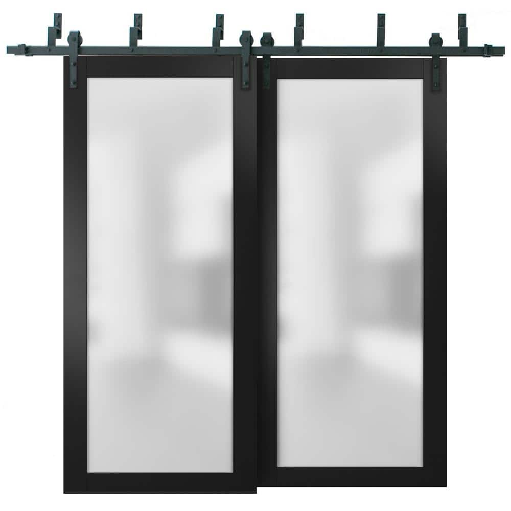 84 in. x 96 in. 2 Panel Frosted Glass Black Matte Solid Wood Sliding Barn Door with Hardware Kit price history on PriceWatchPro