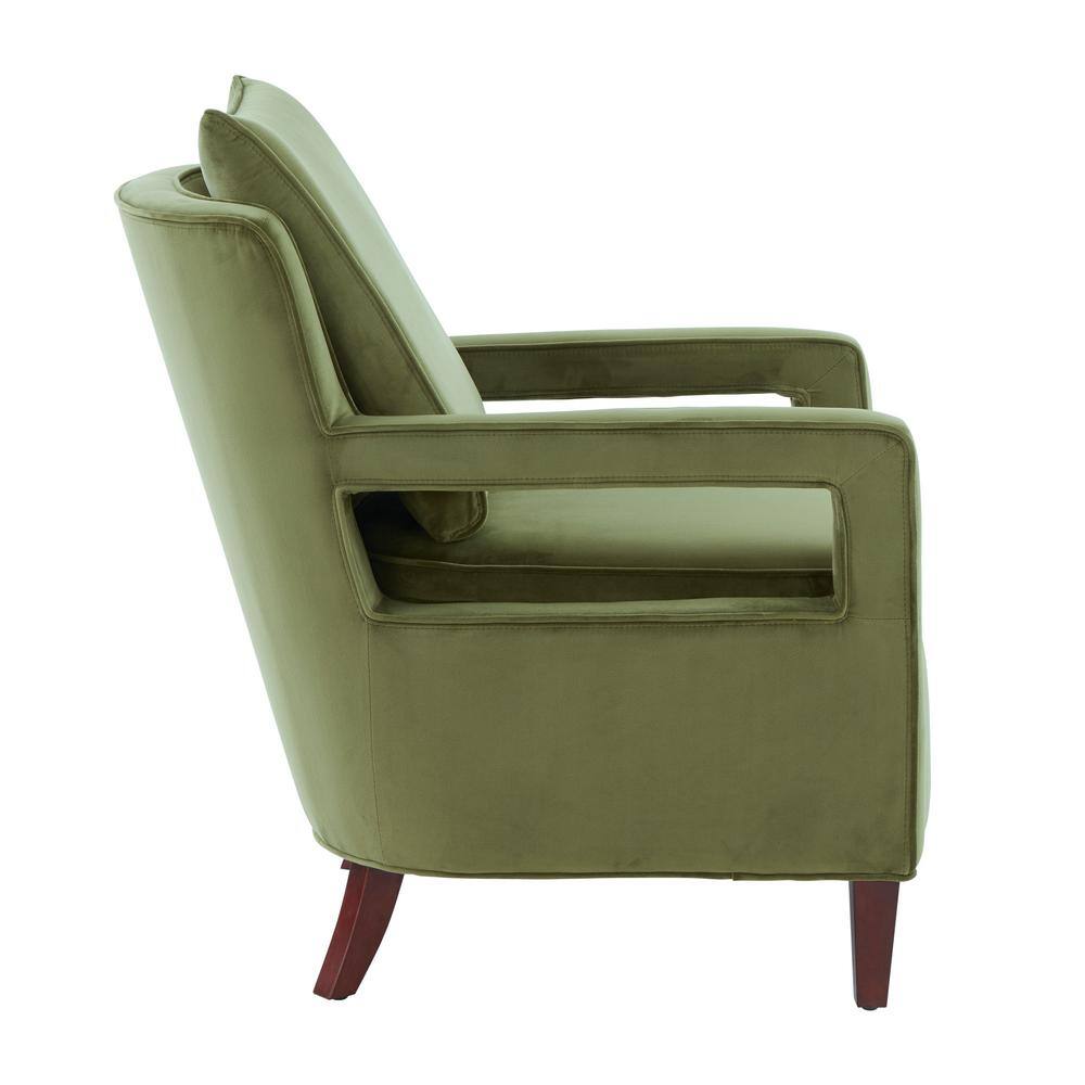 Questa Green Velvet Accent Arm Chair with Wood Legs