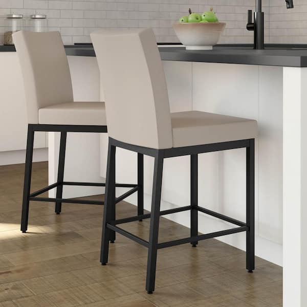 Amisco Perry 30 in. Cream Faux Leather / Black Metal Bar Stool