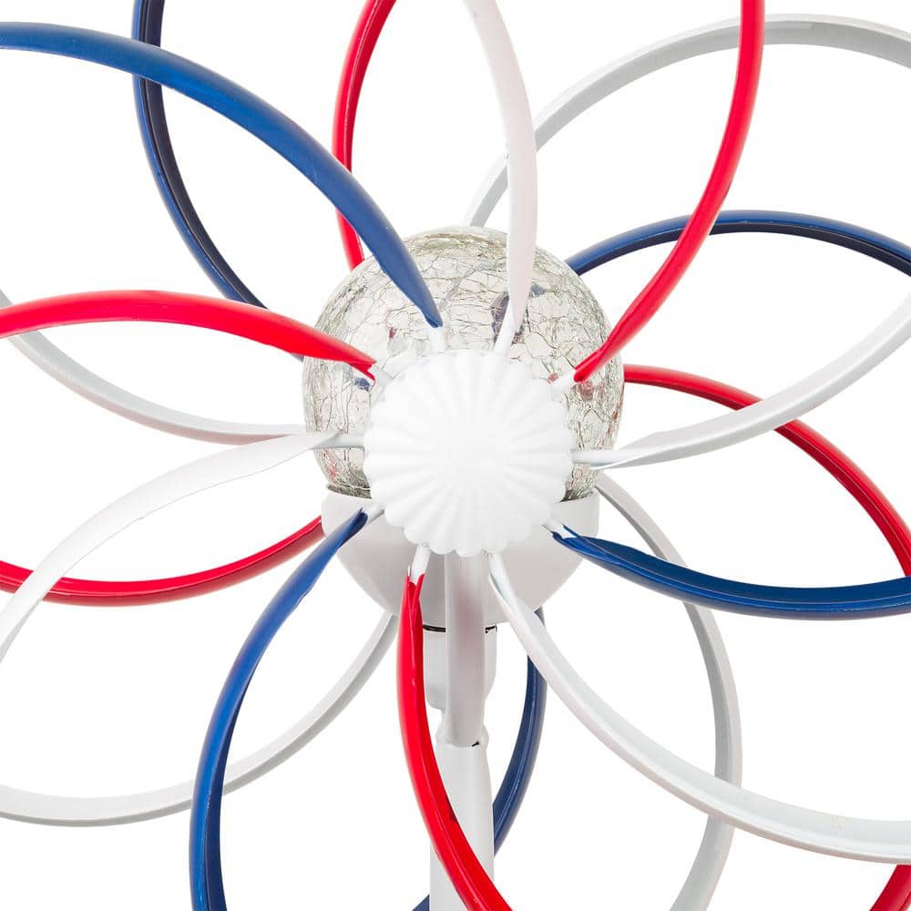 68" Tall Red, White, and Blue Iron Wind Spinner with Solar LED Light