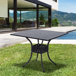 36 in. x 36 in. Square Metal Outdoor Patio Bistro Dining Table with Center Umbrella Hole and Cast Iron Stylish Design