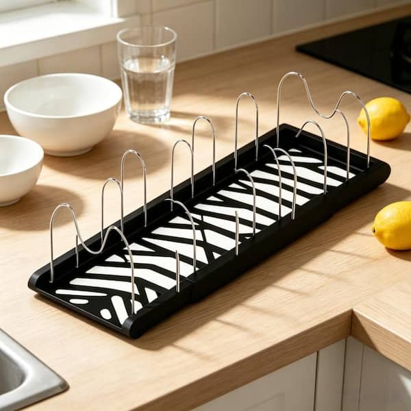Black Standing Pot Rack and Pan Organizer for Kitchen Cabinet, Cookware, Baking, and Frying Rack Organization (1-Pack)