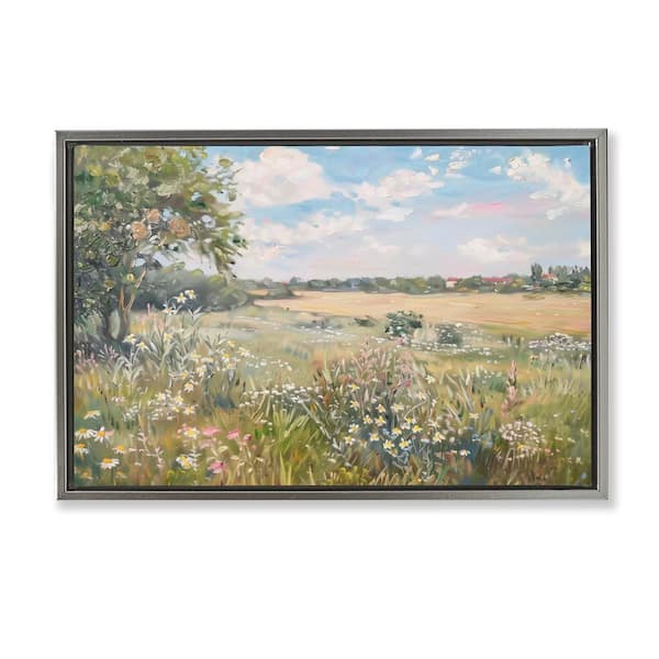 Stupell Industries Vast Wildflower Field by LSR Design Studio Gray Floater Frame Nature Graphic Art Print 21 in. x 31 in.