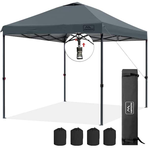 Zeus & Ruta 10 ft. x 10 ft. Dark Grey Pop up Canopy Tent with 3-Adjustable Heights, Wheeled Carry Bag, Bonus 8-Stakes and 4-Ropes