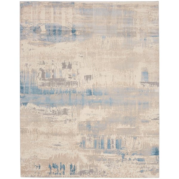 Nourison Solace Ivory/Grey/Blue 8 ft. x 10 ft. Contemporary Area Rug