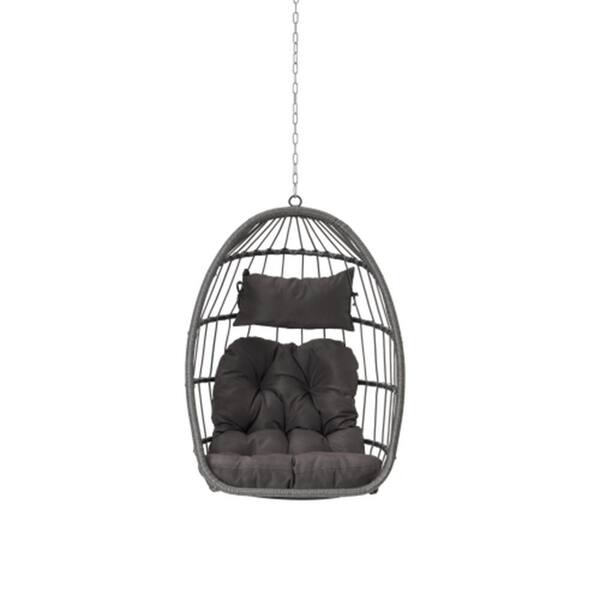 JimsMaison 28.5 in. 1-Person UV Resistant Frame and Wicker Egg Swing with Dark Gray Cushions