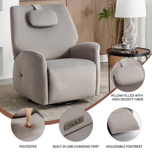 Magic Home 33.9 in. W Grey Swivel and Rocker Power Recliner