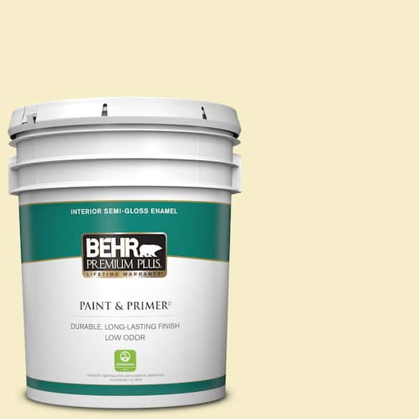 BEHR PREMIUM PLUS 5 gal. #P330-1 Tart Gelato Semi-Gloss Enamel Low Odor Interior Paint & Primer