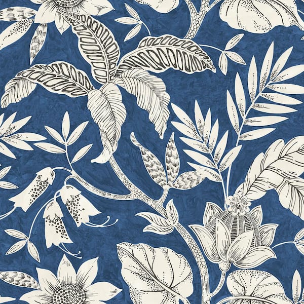 Seabrook Designs Rainforest Leaves Sapphire and Brushed Ebony Botanical Paper Strippable Roll (Covers 60.75 sq. ft.)
