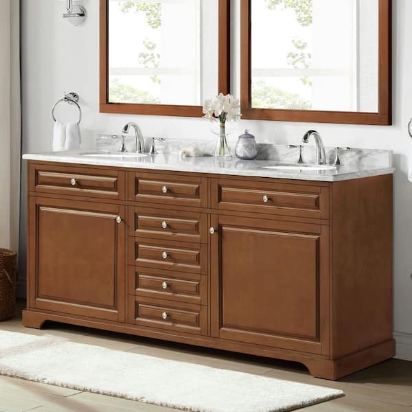 Home Decorators Collection Highclere 72 In W X 22 D Double Bath Vanity Cocoa With Natural Carrara Marble Top White 9554300840 Home Decorators Collection Highclere 72, White Double Sink Vanity 72 Inches