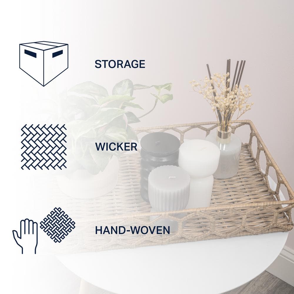Natural Hand-Woven Rattan Rectangular Tray with Iron Frame