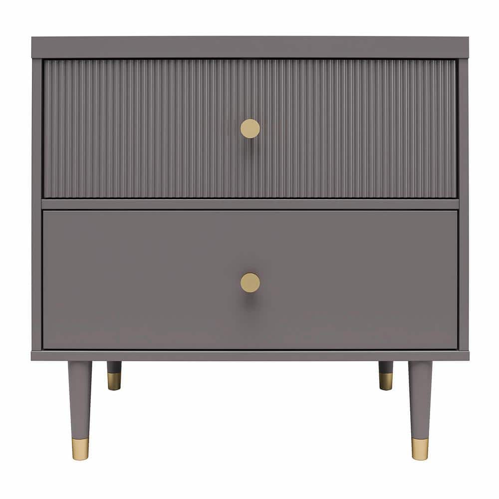 Graphite Gray 2-Drawer Nightstand with Gold Accents