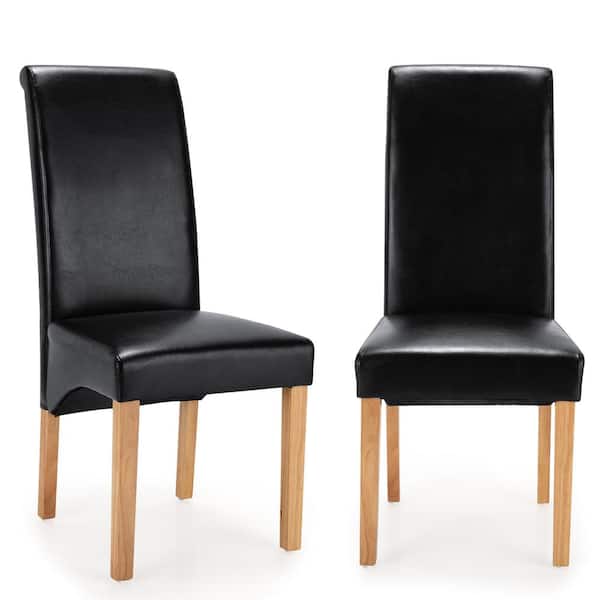 Costway Black Dining Chairs Upholstered Padded Side Chairs with Rubber Wood Legs (Set of 2)