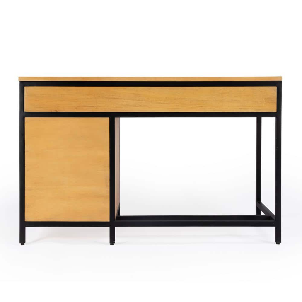 Hans 48" Natural Wood and Black Storage Desk with Filing Cabinet