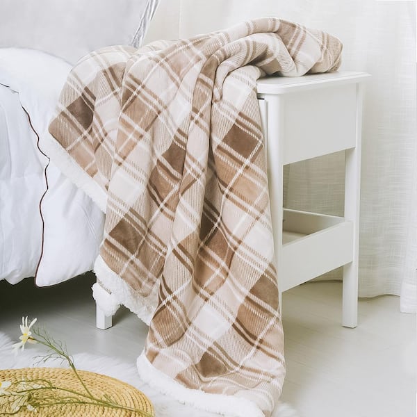50 in. x 60 in. Plaid Flannel Sherpa Throw Blanket,2 Pack