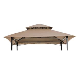 8 ft. x 5 ft. Patio Double Tiered BBQ Tent Roof Gazebo Replacement Canopy Only Fabric Canopy Only in Beige