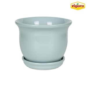6.1 in. Coralie Small Seabreeze Blue Ceramic Planter (6.1 in. D x 4.9 in. H) with Drainage Hole and Attached Saucer