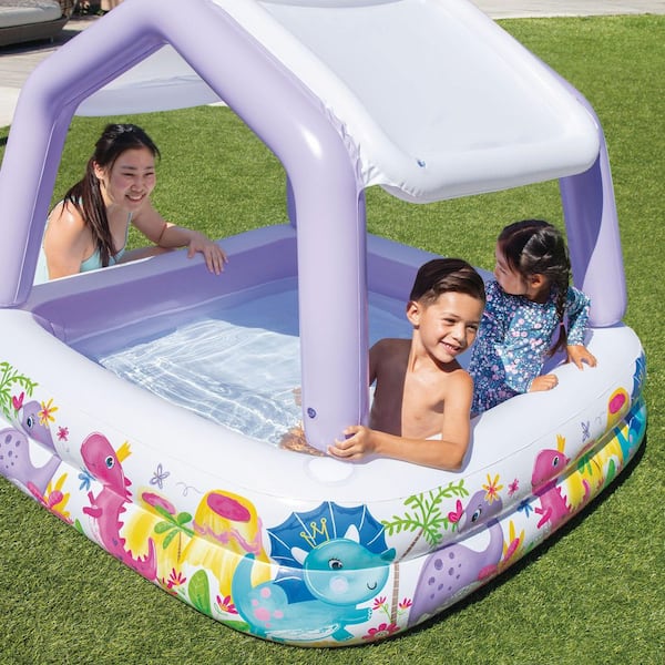 Intex - Square 62 in. x 48 in. Deep Inflatable Ocean Scene Sun Shade Kids Swimming Pool with Canopy