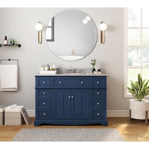Fremont 49 in. W x 22 in. D x 34 in. H Single Sink Freestanding Bath Vanity in Navy Blue with Gray Granite Top