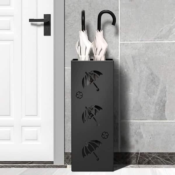 Contemporary Black Metal Umbrella Stand with Compact Space-Saving Design Rust-Resistant Quick Drying Holder