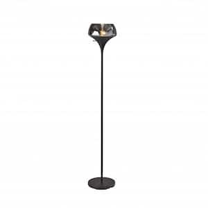 69.5 in. Black Chalice Mixed Material Torchiere Floor Lamp with Metal Smoked Glass