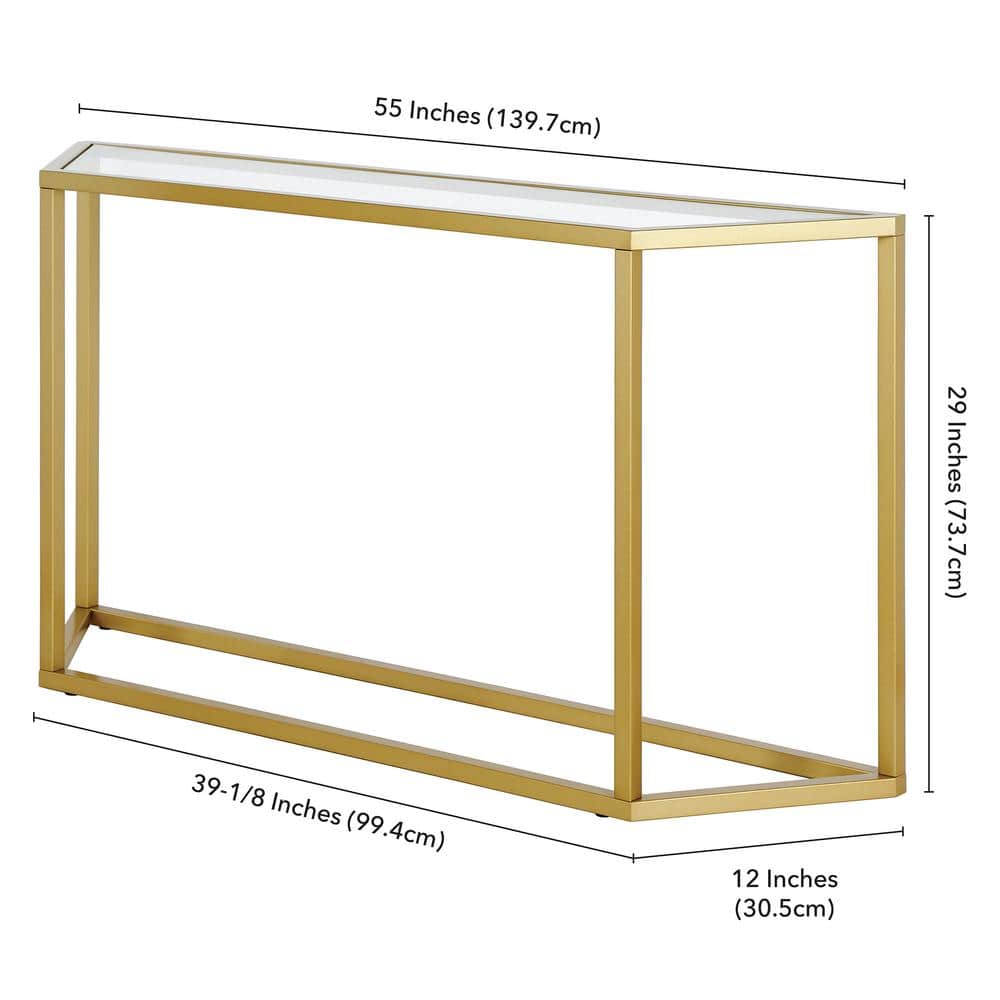 Sleek 55" Gold Metallic Console Table with Tempered Glass Top