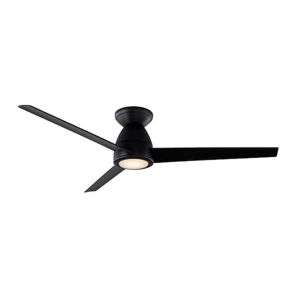 Tip Top 52 in. Smart Indoor/Outdoor 3-Blade Flush Mount Ceiling Fan Matte Black with 3000K LED and Remote Control