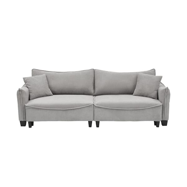 Z-joyee 87.79 in. Gray Corduroy Fabric Twin Size Pull-out Sofa Bed with 2-Pillows