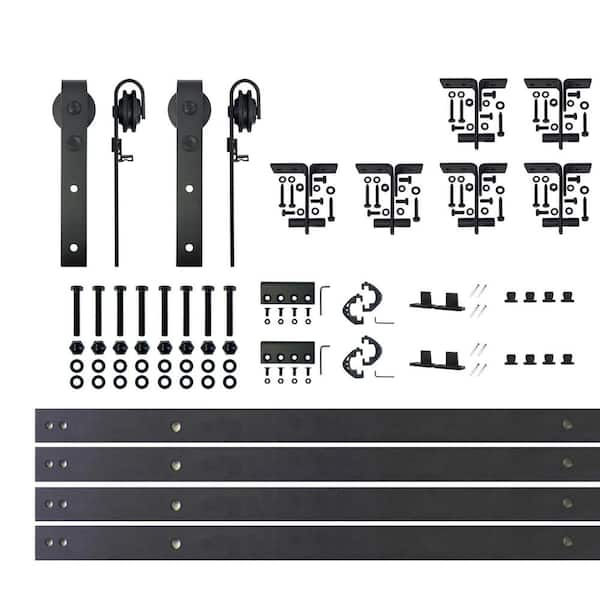 HOMACER 9 ft./108 in. Black Rustic Ceiling Mount Double Track Bypass Sliding Barn Door Track and Hardware Kit for Double Doors