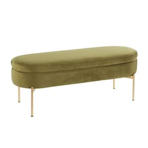 Chloe 18 in. Green Velvet and Gold Storage Bench