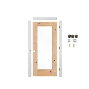 Ready-to-Assemble 24 in. x 80 in. Right-Hand 1-Lite Clear Glass Unfinished KnottyAlder Wood Single Prehung Interior Door