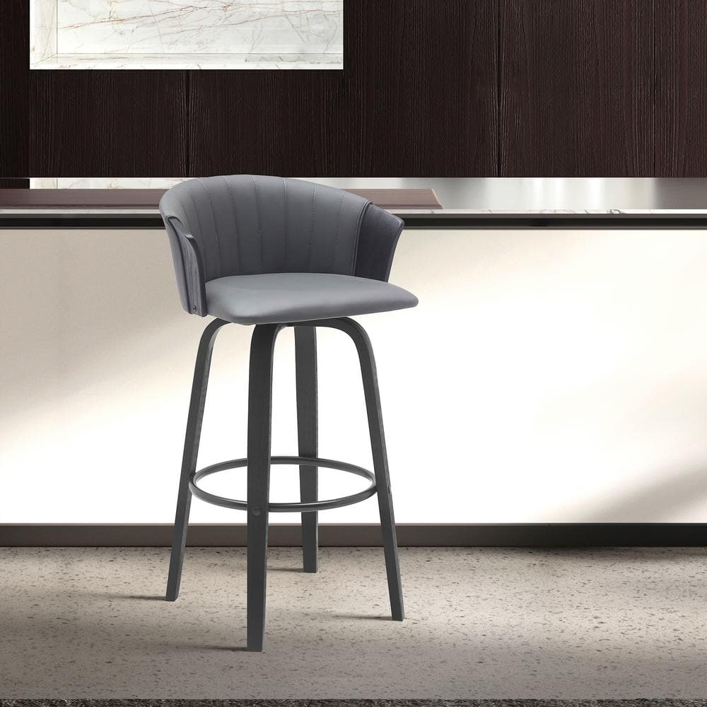 Diana Swivel 26 in. Grey/Black Wood Counter Stool with Grey Faux Leather Se