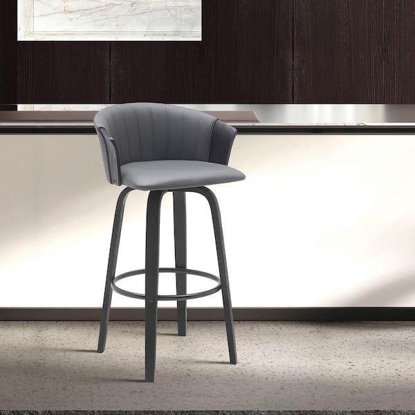 Armen Living Diana Swivel 26 in. Grey/Black Wood Counter Stool with Grey Faux Leather Seat