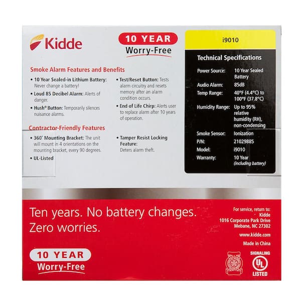 Kidde 10 Year Worry-Free Smoke Detector, Lithium Battery Powered