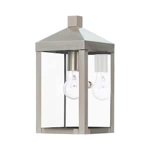 Creekview 12.75 in. 1-Light Brushed Nickel Outdoor Hardwired Wall Lantern Sconce with No Bulbs Included