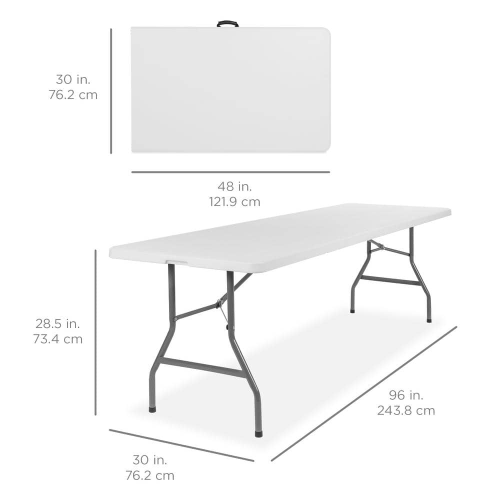 8ft White Heavy Duty Plastic Folding Table with Handle