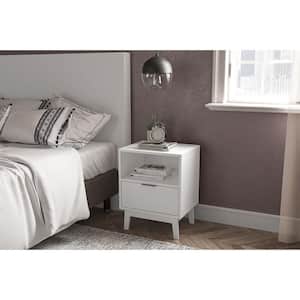 Victoria 1-Drawer White Nightstand 22 in. H x 17.5 in. W x 14 in. D