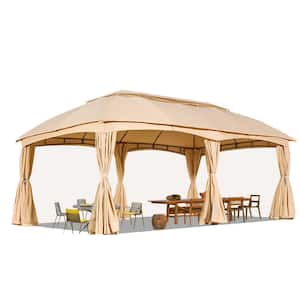 18.7 ft. x 10.7 ft. Beige Patio Gazebo, Double Soft-Roof Canopy, Patio Party Tent for Backyard, Garden
