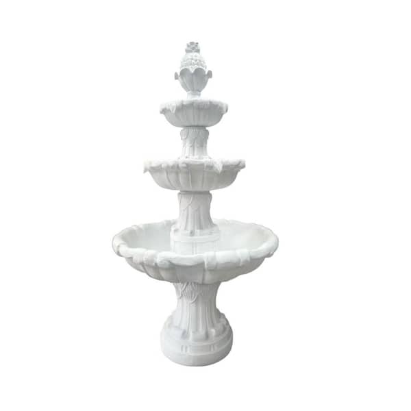 53.3 in H. Electric Resin Tiered Fountain with Submersible Pump, Classic Leaf Design, White