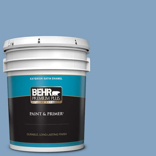 BEHR PREMIUM PLUS 5 gal. #PPU14-07 Hawaiian Sky Satin Enamel Exterior Paint & Primer