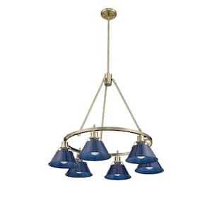 Orwell 6-Light Aged Brass and Matte Navy Chandelier