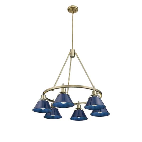 Golden Lighting Orwell 6-Light Aged Brass and Matte Navy Chandelier