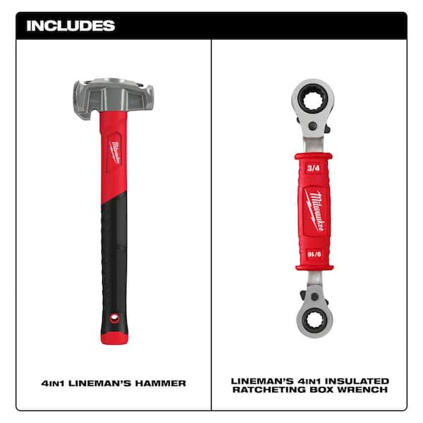36 oz. 4-in-1 Lineman's Hammer with Lineman's 4-in-1 Insulated Ratcheting Box Wrench