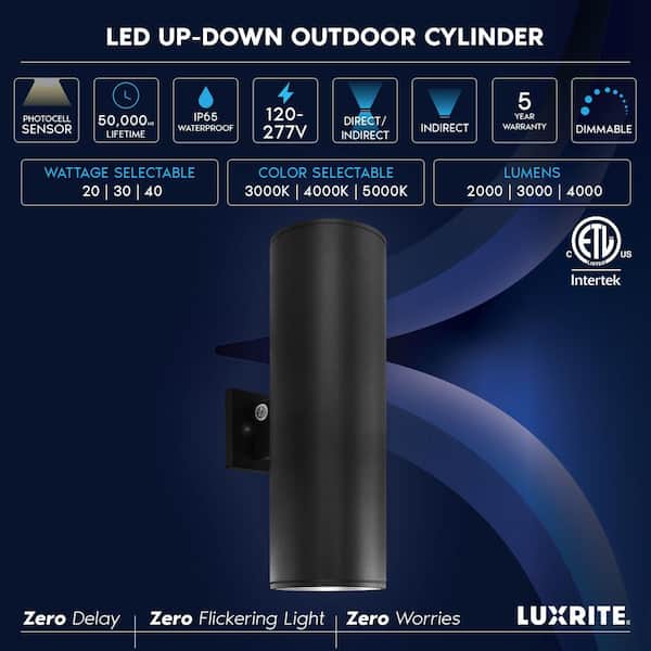 18 in. Black Dusk to Dawn LED Outdoor Hardwired Wall Lantern Sconce 3CCT 20/30/40-Watt Dimmable IP65 ETL (2-Pack)