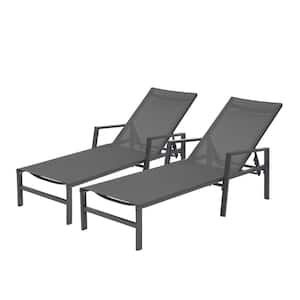 2-Piece Dark Gray Metal Patio Outdoor Chaise Lounge Chairs with Adjustable Textilene Aluminum Recliner
